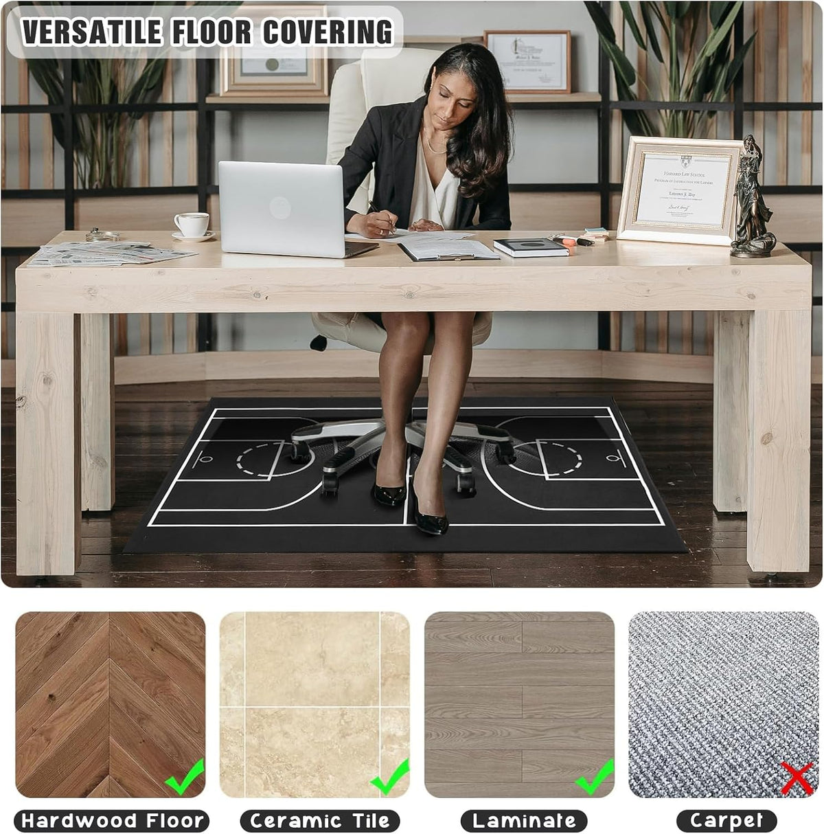Gaming Chair Mat for Hardwood Floor 36"X 48" Heavy Duty Office Desk Chair Rug for Under Game Rolling Chairs Computer Decor Protect Mats Low Pile Non-Slip Rubber for Carpet & Tile Floor-Basketball - Image 2