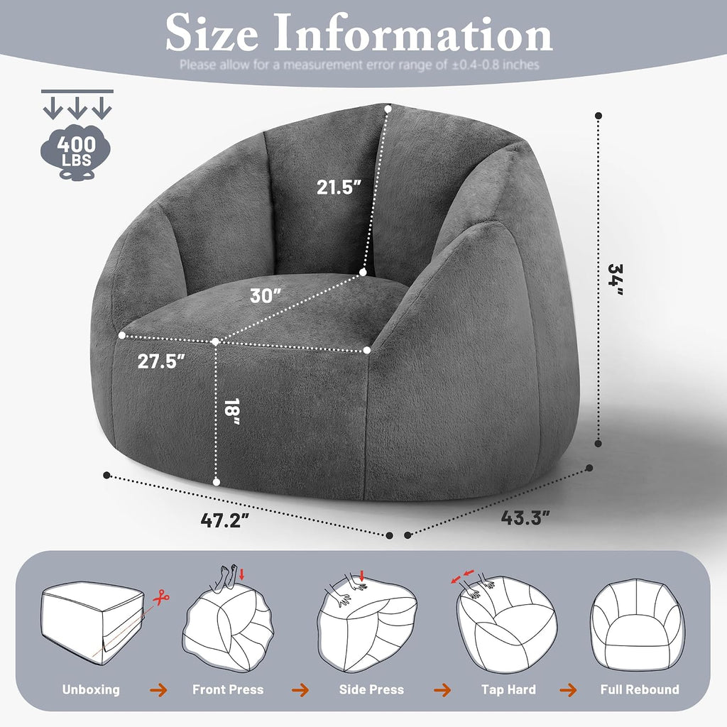 Gericco Giant Bean Bag Chair for Adults, Oversized Shell Shape Bean Bag - Image 2