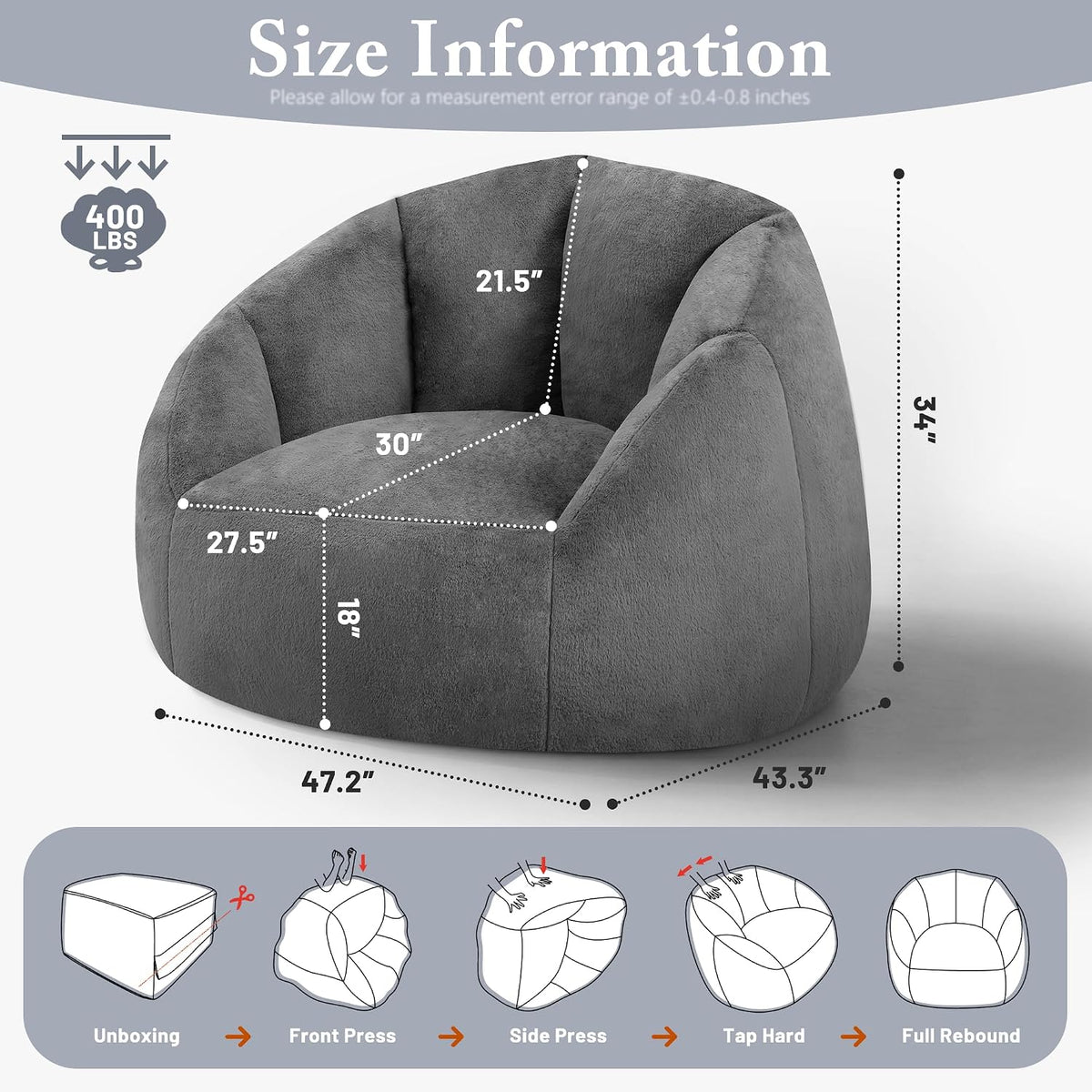 Gericco Giant Bean Bag Chair for Adults, Oversized Shell Shape Bean Bag - Image 2