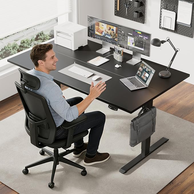 Agilestic 63 * 28 Inch Height Adjustable Electric Standing Desk, Black | Sit Stand Up Computer Desk, Extra Wide desktop, Memory Presets, Stable Steel Frame,154 lbs, Easy Assembly, Splice Board - Image 2