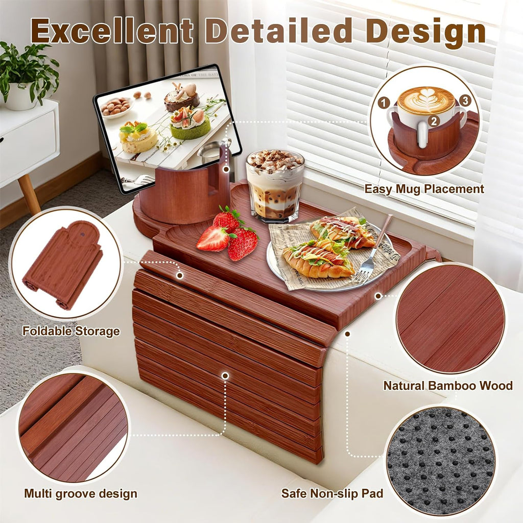Bamboo Couch Arm Tray, Sofa Armrest Tray, Armrest Table（Walnut） - Image 7