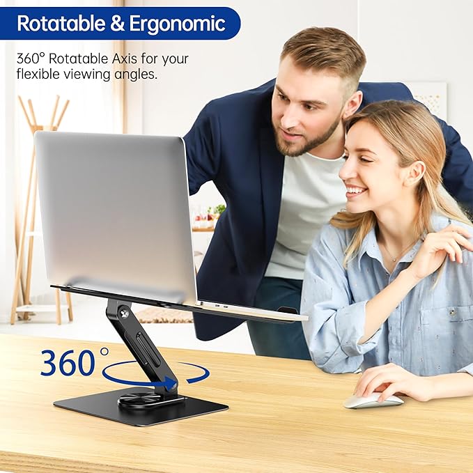 BESIGN LS12 Laptop Stand with 360° Rotating Base, Ergonomic Adjustable Notebook Holder, Computer Riser Stand Compatible with Air, Pro, Dell, HP, Lenovo More 10-14" Laptops (Black) - Image 2