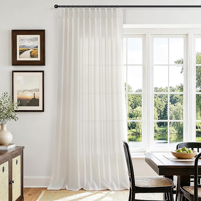 Extra Wide 60 Inch Natural Pleated Linen Curtains 96 Inch Long 1 Panel | Hokibero Ivory Light Filtering Sheer Curtain,Pinch Pleat Back Tab Hooks Rings,Boho Textured Privacy Drapes for Bedroom Window - Image 7