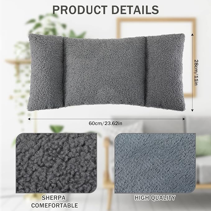Queekay Fleece Lumbar Support Pillow 3 Section Back Pillow Office Chair for Back Support Comfortable Lumbar Cushion for Car Seat Pain Relief Sofa Rest(Gray) - Image 2
