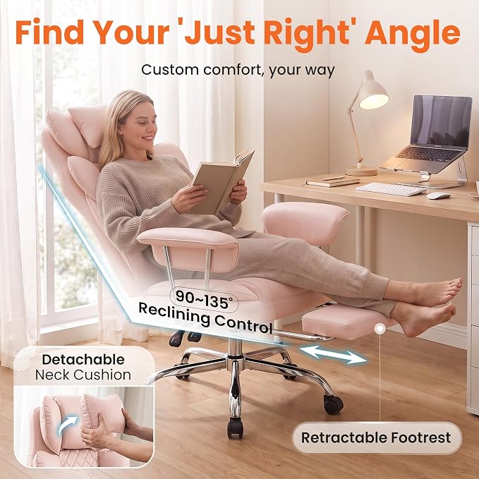 NEO CHAIR Big & Tall Leather Office Chair, High Back, Lumbar Support, Pink | Gaming Chair for Adults and Computer Use, Reclining Office Chair with Foot Rest, Massage, Comfy Design and Heavy Duty Support - Image 4