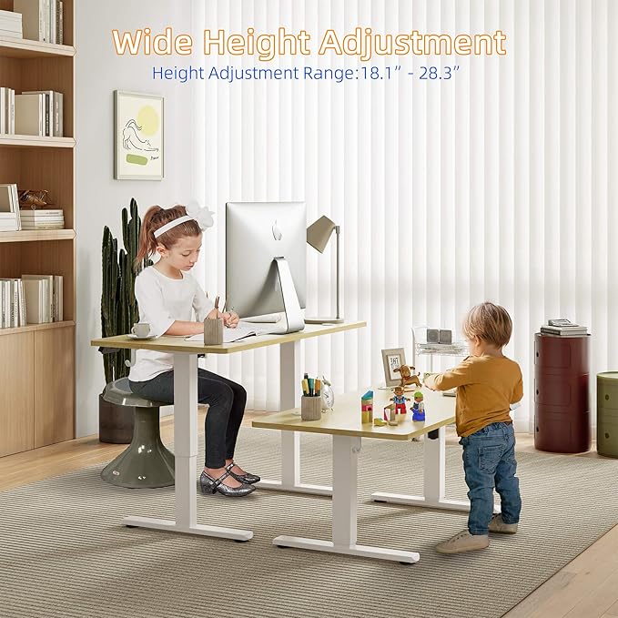 YIHAYO Low Height Adjustable Desk, Lifts 18.1-28.3 Inches, Electric Standing Desk for Short People, 60 x 24 Inches Computer Table with Splice Board for Home Office, Natural - Image 5