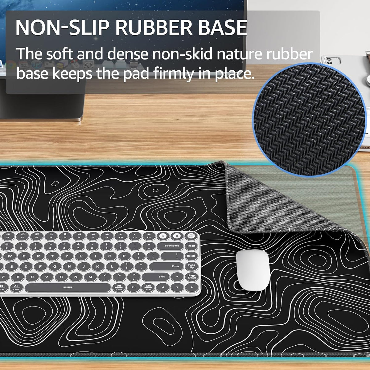 KTRIO Large Gaming Mouse Pad, 31.5 x 15.7 in, Black Topographic, XXL - Image 4