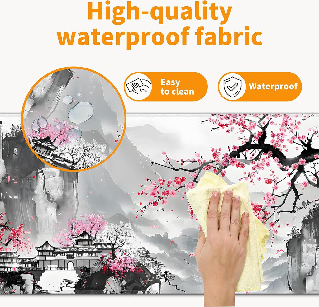 Japanese Cherry Blossom Mouse Pad,XXL 35.4"x15.7" Big Gaming Mousepad,Sakura Large Extended Mouse Mat,Non-Slip Rubber Base Waterproof with Stitched Edges for Gaming Office Home - Image 4