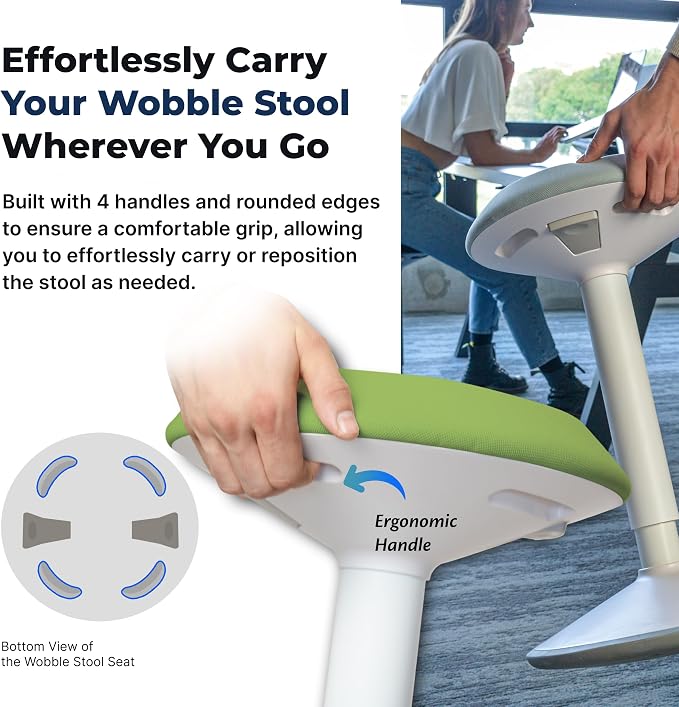 Standing Desk Stool Chair, Height Adjustable Stool 21-31 inch for Office and Classroom, Swivel seat, Anti-Slip Bottom Ergonomic Wobble Stool with Rocking Motion, Green - Image 9