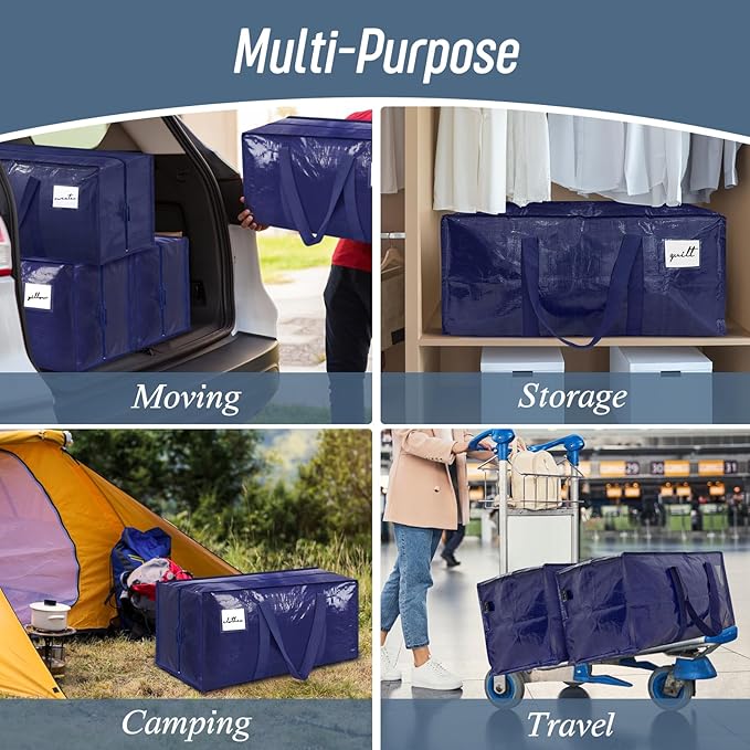 6 Pack Extra Heavy Duty Large Moving Bags with Strong Zipper, Dark Blue | Comfortable Handles, Sturdy & Durable Clothes Storage Bags Totes Bins, Blue Packing Moving Boxes for College Supplies - Image 7