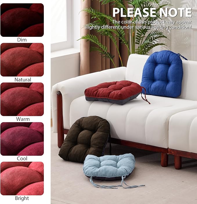 IASEAHK Chair Cushions for Dining Chairs, Seat Cushions for Kitchen Chairs, Indoor Seat Cushions with Ties, Tufted Foam Chair Pads, Non Slip Chair Cushions Set of 4, 15.5" x 15.5" x 4", Red - Image 7