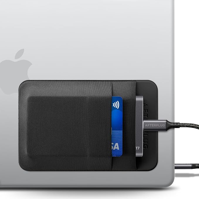 2-Pocket SSD & Hard Drive Holder for Laptop, Reusable 3M Adhesive | Stick-On Sleeve for Portable SSDs | 5.1 x 3.4-Inch Pouch | Separate Pocket for Cables | Built-In Safety Strap by Afterplug