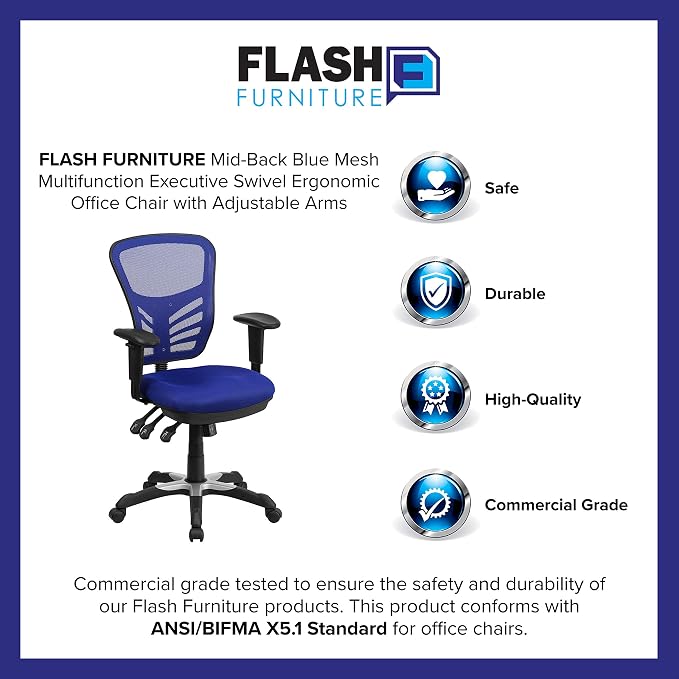 Flash Furniture Mid-Back Blue Mesh Multifunction Executive Swivel Ergonomic Office Chair with Adjustable Arms | Adjustable Armrests, 360° Swivel, Height Adjustable, Commercial Grade - Image 11