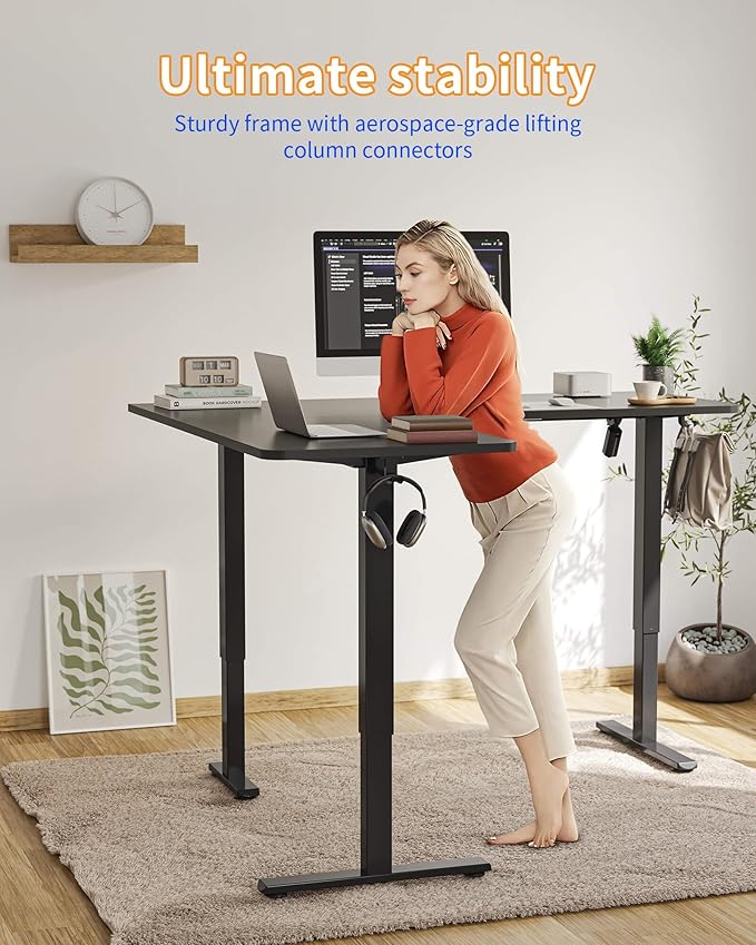YIHAYO L Shaped Standing Desk Adjustable Height, 63 x 55 Inches Electric Corner Standing Desk with Splice Board, Computer Desk for Home Office, Black - Image 3