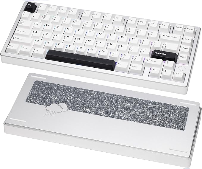 KEEBMONKEY WOBKEY Rainy 75 CNC Aluminum HMX/JWK/Cocoa Switches Triple-Mode Connectivity Mechanical Keyboard with Superior Acoustics, RGB/FR4/Silver SUS304/7000mAh/Cocoa Switch (Pro - Silver) by KEEBMONKEY