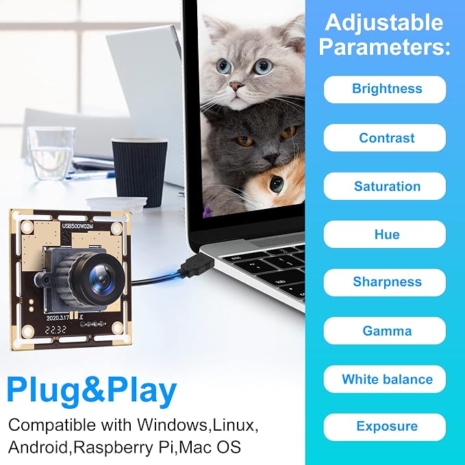 ELP 5mp USB Camera Module for Computer Industrial Machine Vision Webcam | 2.1mm Lens Wide Angle PC Camera for Windows Linux Android, Mac, UVC USB2.0 Lightburn Camera for Laptop, Computer, Jetson Nano - Image 9