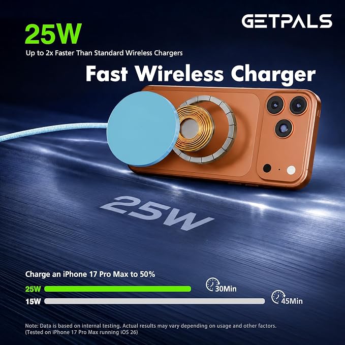 25W Magnetic Portable Fast Wireless Charging Pad for Apple iPhone Series | Compatible with iPhone 17 16 15 14 13 12 Pro Max, Google Pixel, Flat Slim for Travel Office Bedside, Blue - 2Pack - Image 2