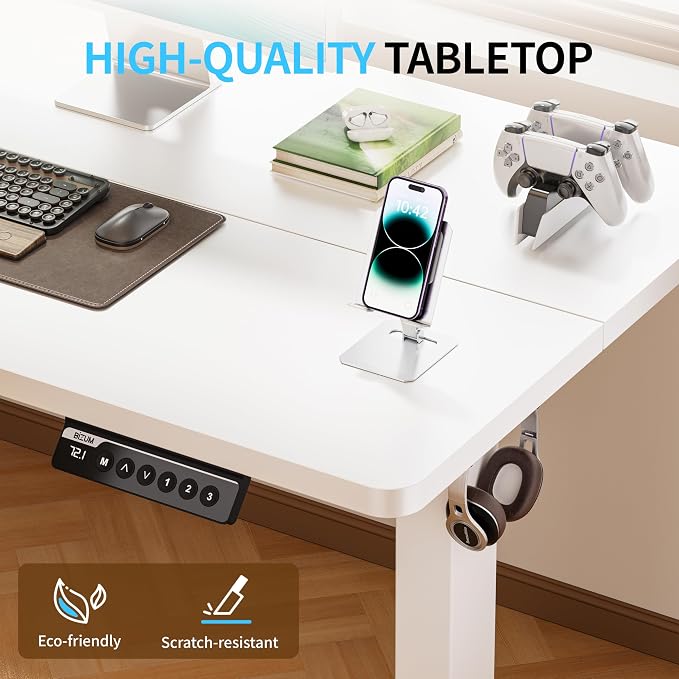 BIZUM Electric Standing Desk, 55x24 inches Height Adjustable Desk, Sit to Stand Desks Memory Gaming Computer Workstation for Home Office, White - Image 9