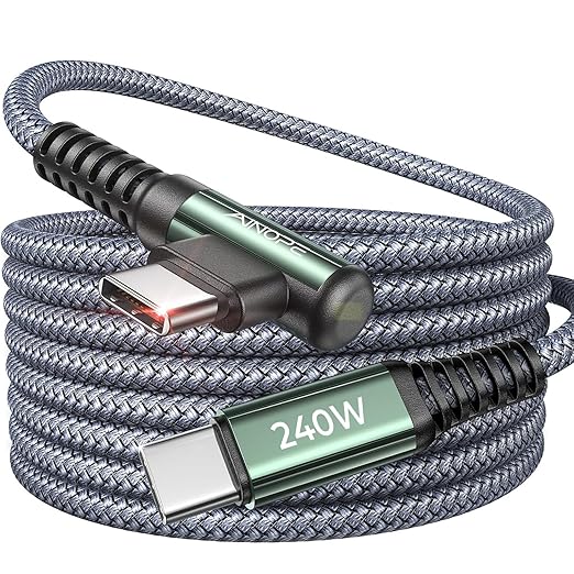 AINOPE 240W USB C to USB C Cable Fast Charging 15FT,Right Angle Fast Type C Charging Cable Fits iPhone 16 Pro Max Plus,iPhone 15,MacBook Air/Pro,iPad Pro,Samsung,Pixel,All Devices, Grey, 1 Pack by AINOPE10yearsforphoneaccessories
