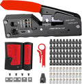 TAIWAIN CAT5 CAT6 RJ45 Crimping Tool kit Lan Cable Tester Crimper Set Network Crimper Set for Crimp CAT5 CAT6 Ethernet Wire Stripping Repair Kit 30PC Connector 50PC Cover(RED) by TAIWAIN-BRAND