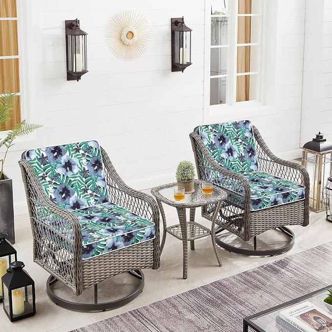 Patio Chair Cushions 19 x 19 x 3 Inch, Outdoor Cushions for Patio Furniture, Water Repellent Outdoor Seat Cushions with Straps Garden Sofa Couch Pads, Set of 2,Blue Salmone Tropical - Image 6