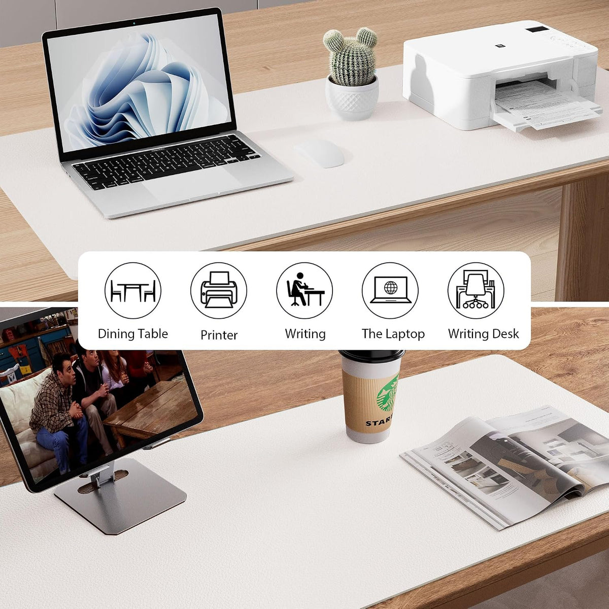 Aothia Faux Leather Desk Mat – Large Mouse Pad, Non-Slip PU Leather Blotter, Waterproof Writing Surface for Office and Home (Off-White, 47.2" x 23.6") - Image 7