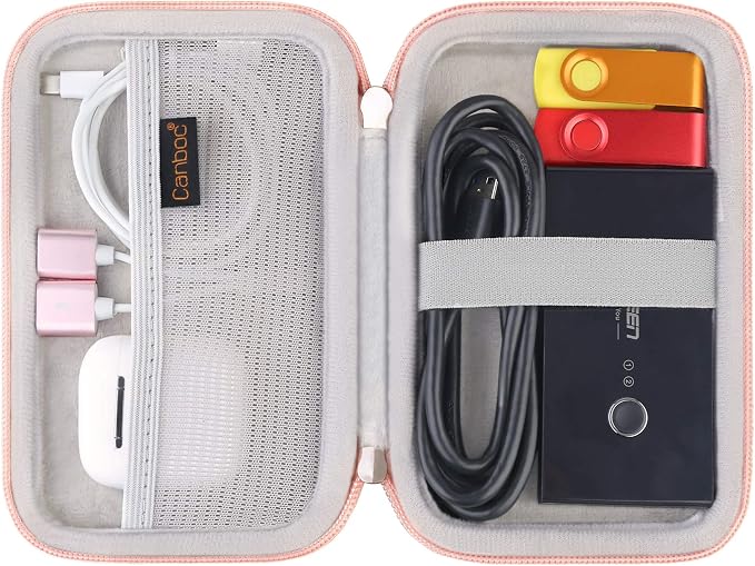 Canboc Carrying Case for MacBook Air Pro Charger MagSafe/MagSafe 2 Power Adapter, iPhone 16/16 Pro MagSafe Charger, USB C Hub, Type C Hub, USB Multiport Adapter, Hard EVA Bag, Rose Gold - Image 2