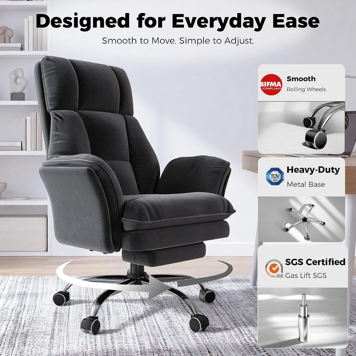 Big and Tall Office Chair, Flip Armrests for Pets & Cross Legged Sitting - Image 5