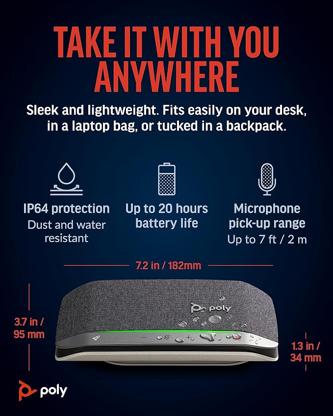 Poly Sync 20+ Personal Portable Bluetooth Speakerphone (Plantronics) - Noise/Echo Reduction - USB-C Bluetooth Adapter - Works w/Teams, Zoom, PC, Mac, Mobile – Amazon Exclusive - Image 6