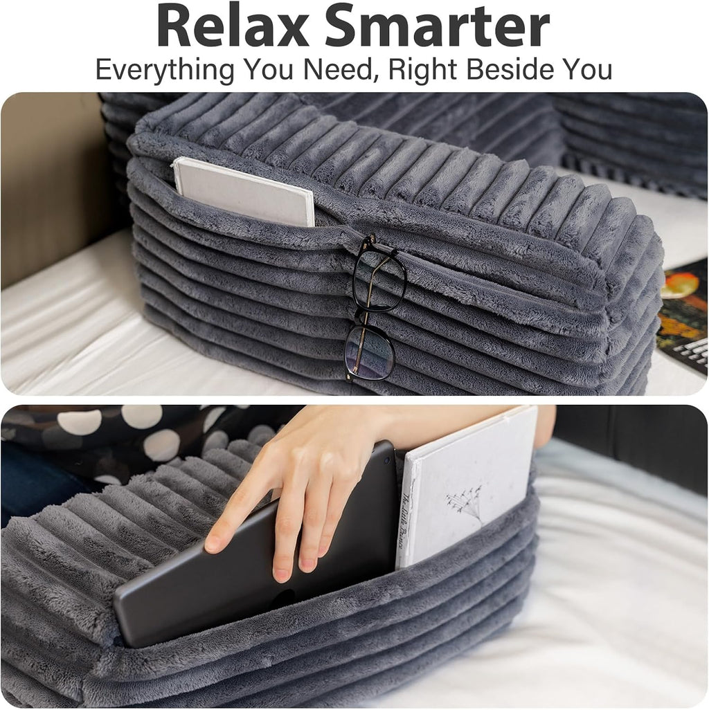24" XXL Back Pillow for Bed Sitting Up with Armrests & Big Pockets - Image 7