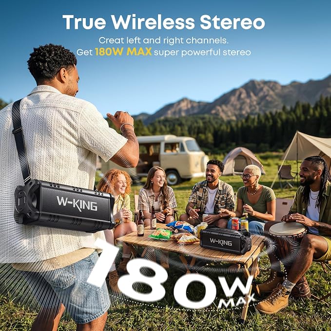 W-KING Bluetooth Speaker, 90W Max Loud IPX6 Waterproof Portable Speaker, 50W Deep Bass/Subwoofer *2/40H/EQ/TF/AUX, 105dB Large Boombox Outdoor Speakers Bluetooth Wireless for Party/Camping/Jobsite - Image 5