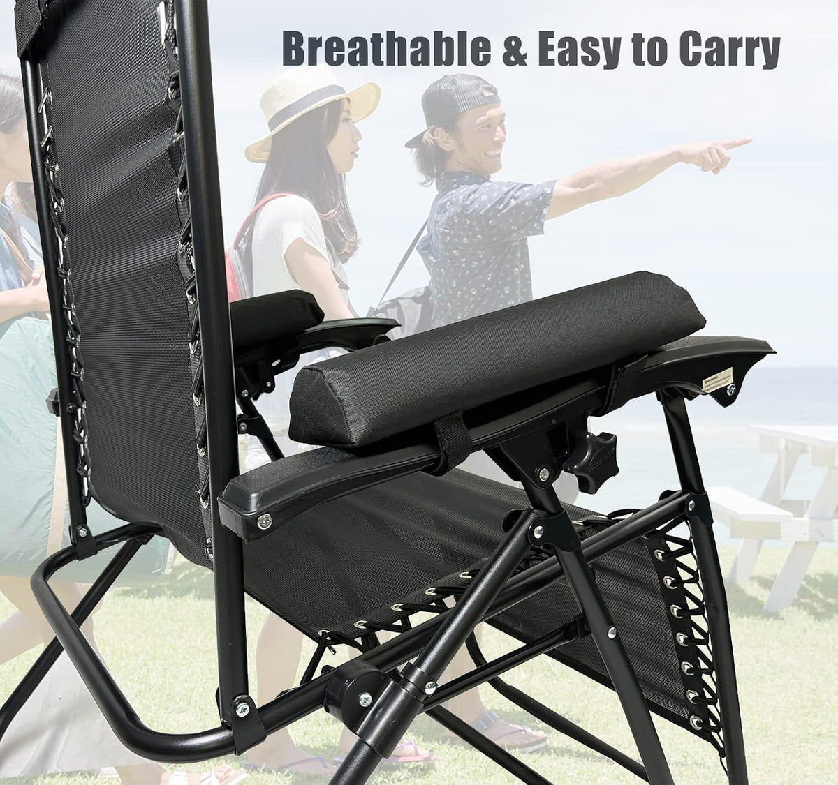 Arm Rest Pads for Zero Gravity Chair, Zero Gravity Chair Cushion with Long Adhesive Strips, Comfort Folding Antigravity Recliners Lawn Camping Patio Lounge Office Chairs Armrest Padding In Pair - Image 6