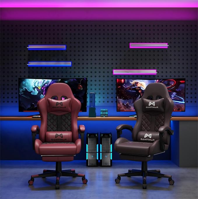 Gaming Chair,Computer Chair with Footrest and Lumbar Support,Breathable PU Leather,4D Lumbar Support and Headrest,360 Degree Swivel Chair with Adjustable Ergonomic Backrest for Adults(RED) | Ergonomic Backrest Office Chair,Leather, with Headrest and Lu... - Image 2