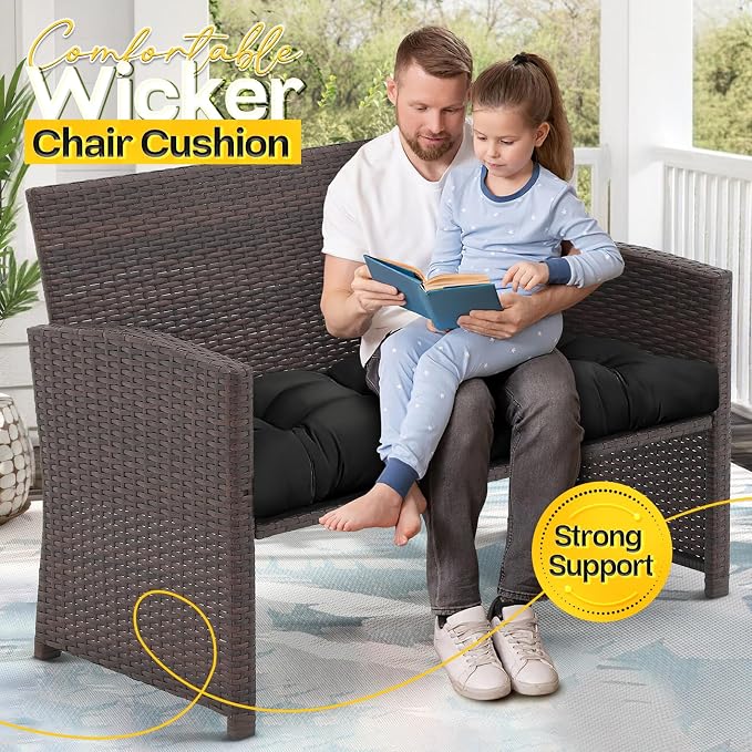 MAGIC ELEPHANT Outdoor Bench Cushion, Memory Foam Loveseat Cushion for Patio Furniture Wicker Chair, Settee Porch Swing Seat Cushion, 44 x 19 Inches (Black) - Image 6