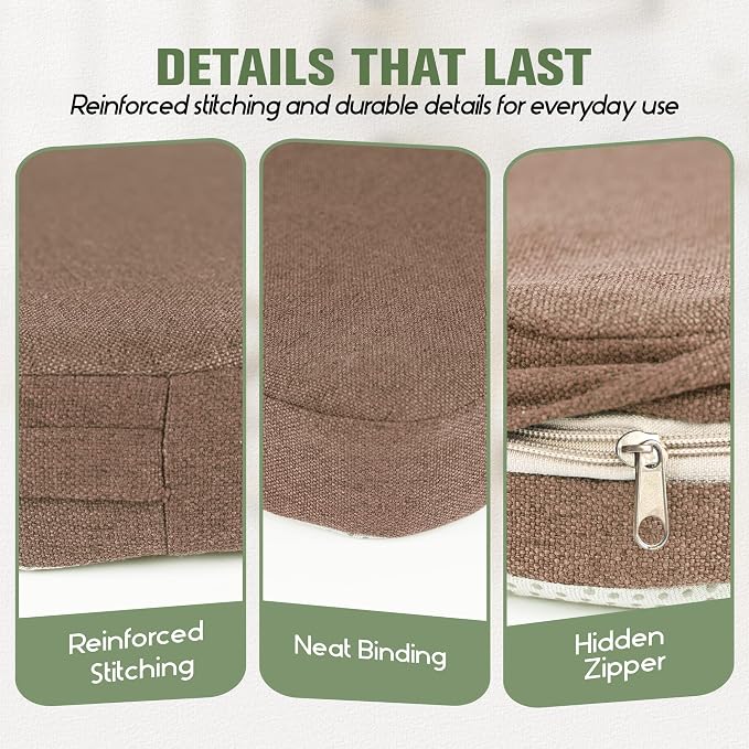 kingphenix Chair Cushions for Dining Chairs, Set of 4, 2.5 Inches Thick | High-Density Foam Kitchen Chair Cushions with Ties, Non-Slip Bottom and Removable Machine-Washable Covers, 17 x 16 in, Brown - Image 6