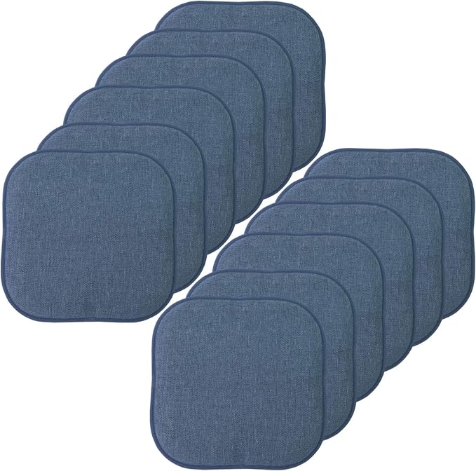 Sweet Home Collection Chair Cushion Memory Foam Pads Honeycomb Pattern Slip Non Skid Rubber Back Rounded Square 16" x 16" Seat Cover, 12 Pack, Alexis Denim by SweetHomeCollection