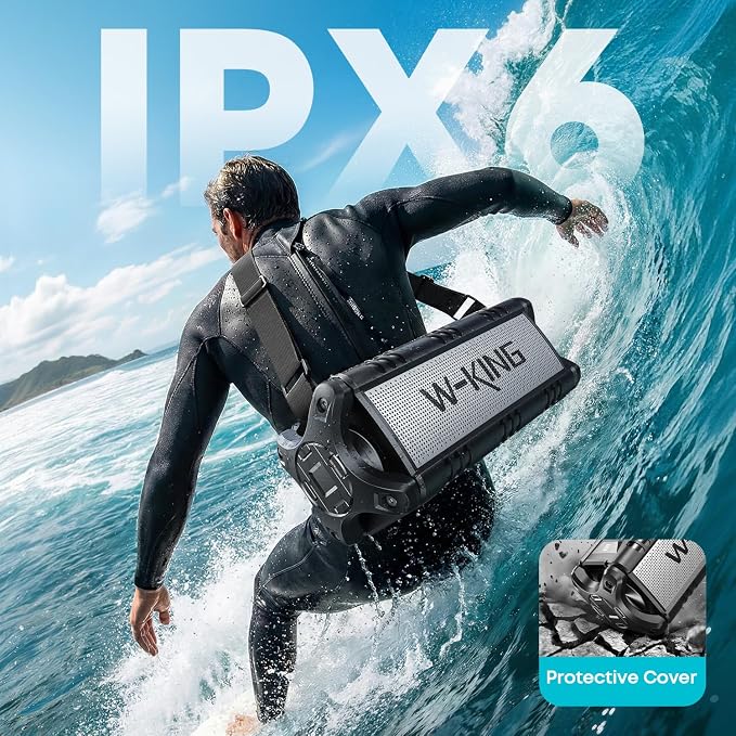 W-KING Bluetooth Speaker Loud, 90W Max IPX6 Waterproof Portable Outdoor Speaker, 50W Deep Bass Subwoofer/40H/EQ/Dual Pairing/TF/AUX, Large Boombox Wireless Speakers for Home, Party, Camping, Beach - Image 4