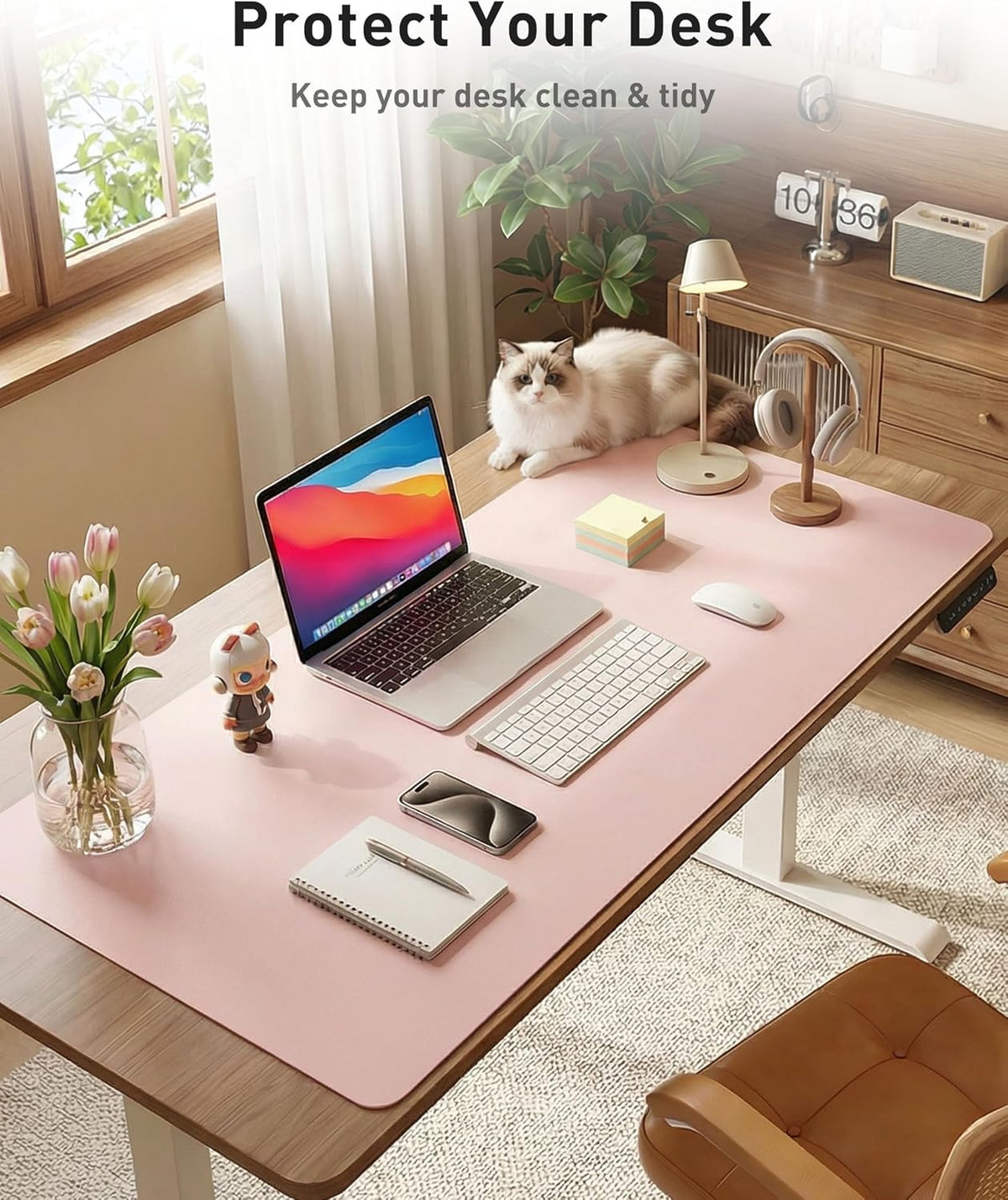 Aothia Faux Leather Desk Mat - Large Mouse Pad, Non-Slip PU Leather Blotter, Waterproof Writing Surface for Office and Home (Fairy Pink, 40" x 24") - Image 8