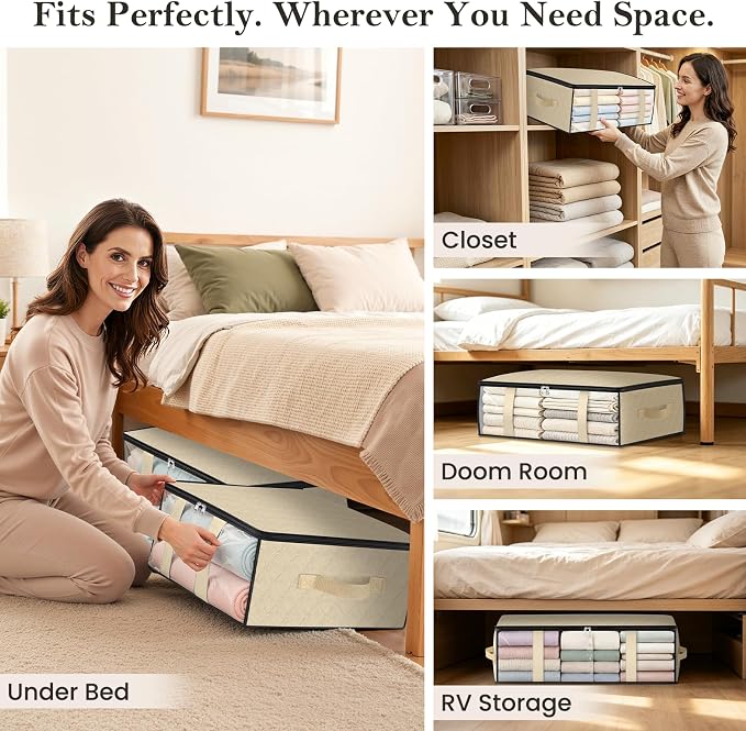 StorageRight Under Bed Storage Bags, 10 Pack, 40L, Beige | Breathable Non-Woven Fabric with a Clear Window and Zippered Top for Clothes, Comforters, Blankets and Seasonal Storage - Image 6