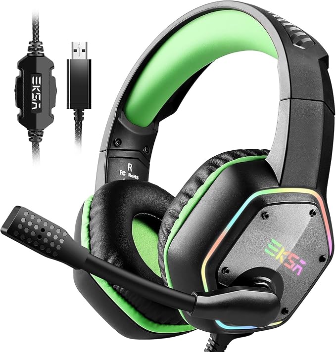 EKSA E1000 Gaming Headset, Computer Headphones with Noise Canceling Mic & RGB Light, Compatible with PC, PS4, PS5, Laptop by EKSA