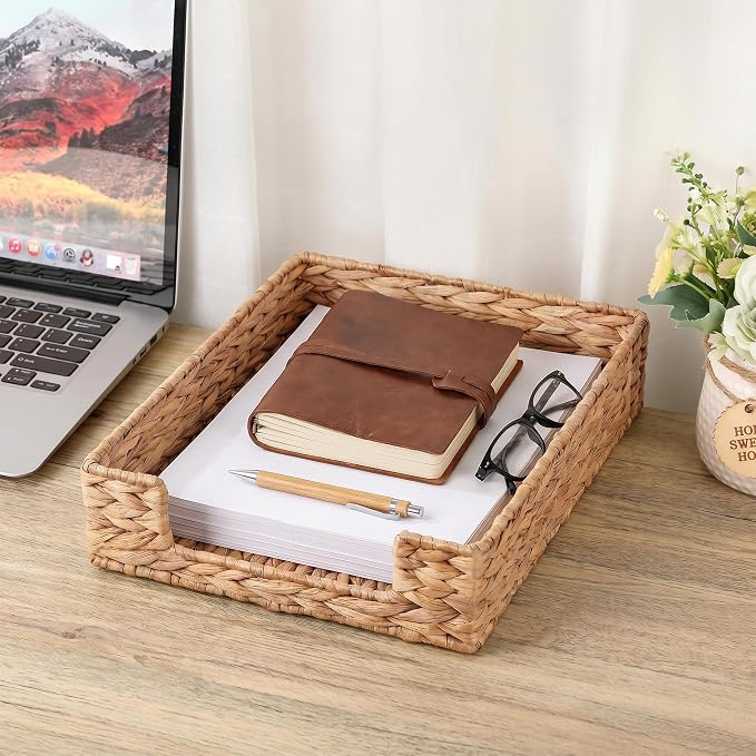 Letter Tray Water Hyacinth, Wicker Desk Organizer for Office Supplies Mail | Desk Tray Organizer for A4 Paper, Magazine, Jewelry Cosmetics, Paper Holder Storage Basket for Office, School, and Workspace - Image 4