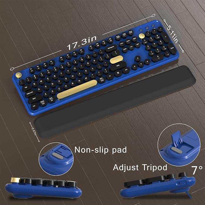 Colorful MPTOG Wireless Computer Keyboard and Mouse Combo (Black-Blue) | Retro Round Typewriter Keycaps, Power Switch, Ergonomic Design, 2.4GHz Wireless for Windows, Mac, PC - Image 6