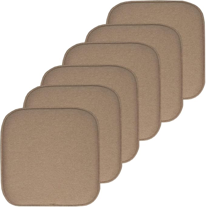 Sweet Home Collection Chair Cushion Memory Foam Pads Honeycomb Pattern Slip Non Skid Rubber Back Rounded Square 16" x 16" Seat Cover, 6 Pack, Charlotte Taupe by SweetHomeCollection