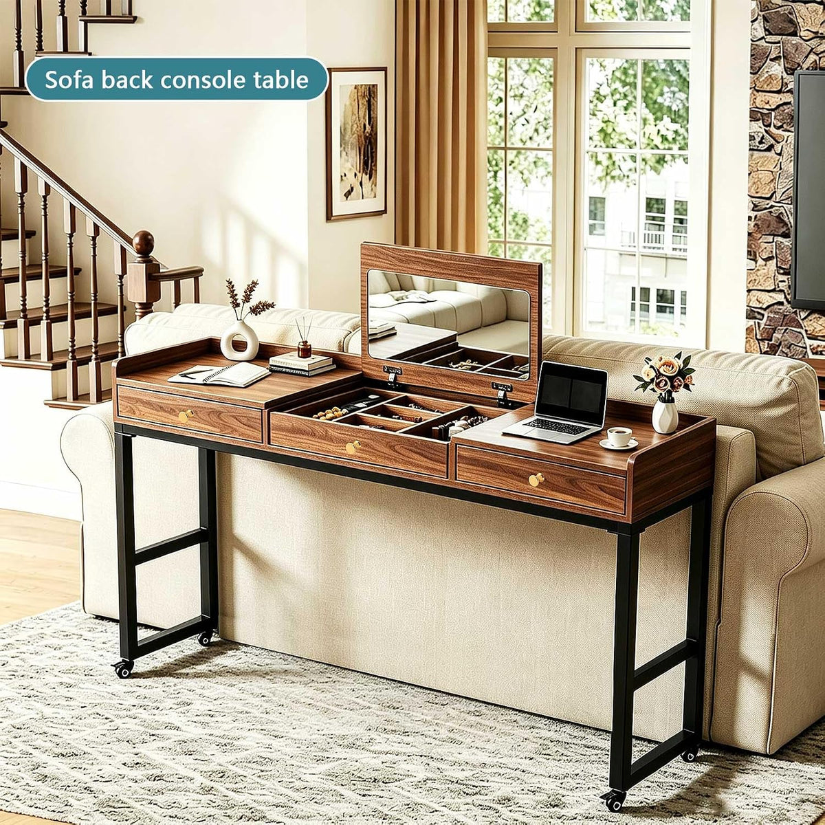 Overbed Table with Wheels, Rolling Bed Desk & Vanity Stand - Image 4