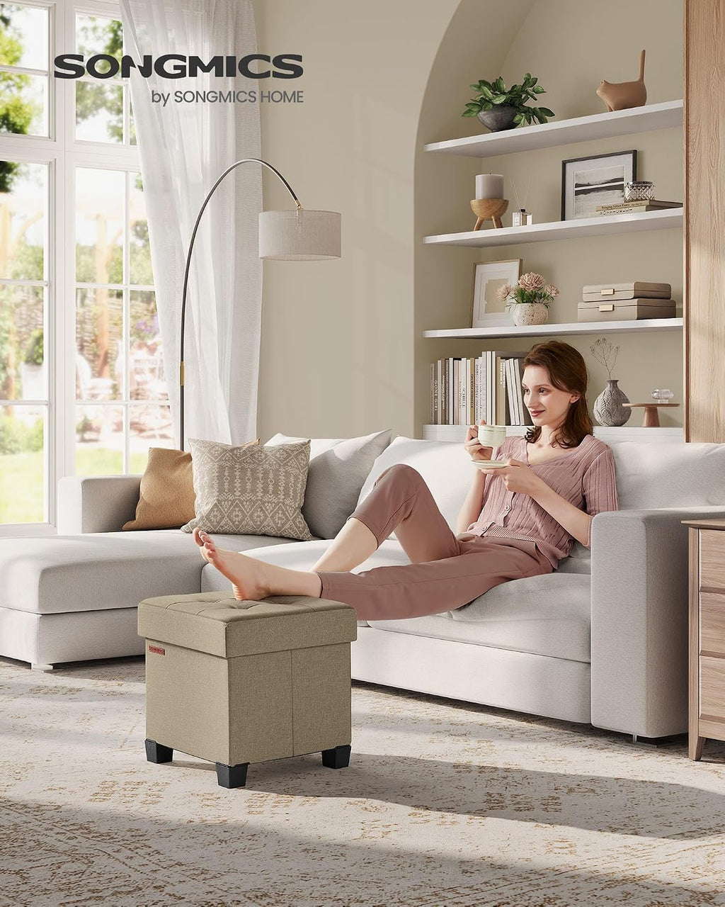 SONGMICS Storage Ottoman, Small Foot Rest, 15 x 15 x 15.7 Inches - Image 2