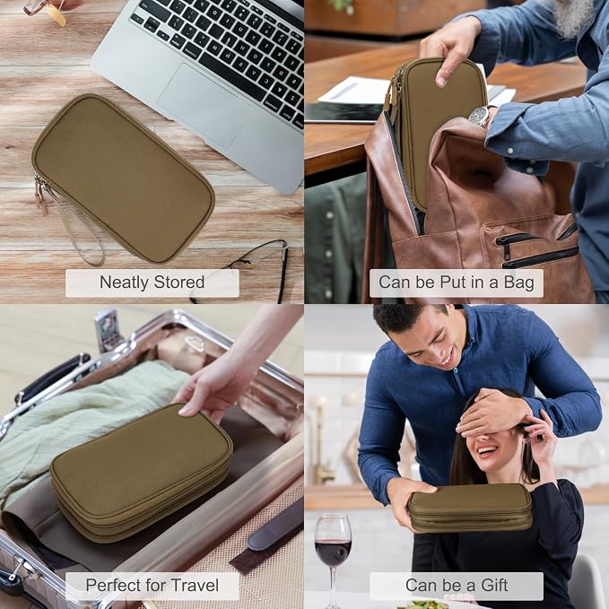FYY Electronic Organizer, Travel Tech Pouch Bag, Medium, Brown | Wrist Strap, Waterproof, Double Layers Portable Electronics Travel Carrying Case for Cord, Charger, Daily Business Trips Use - Image 7