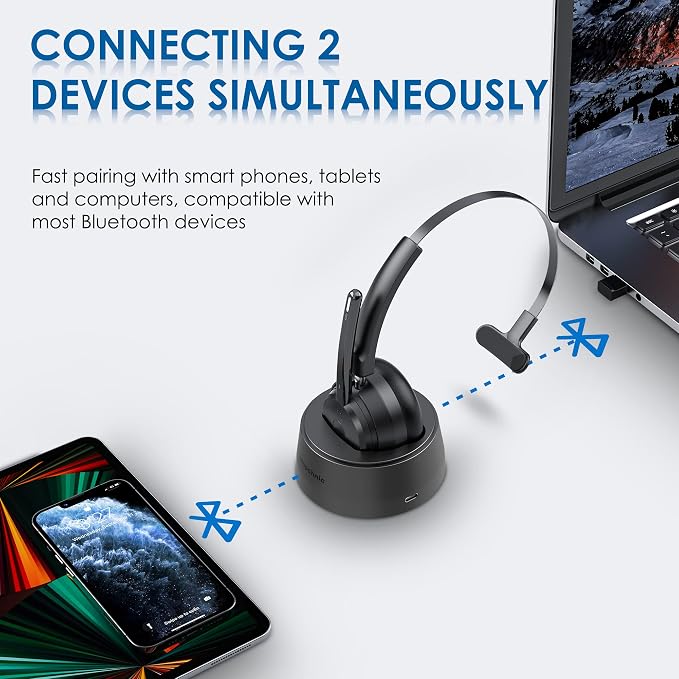 Mopchnic Bluetooth Headset, Wireless Headset with AI Noise-Canceling Microphone, On Ear Wireless Headset with USB Dongle for Work from Home Computer Office - Image 5