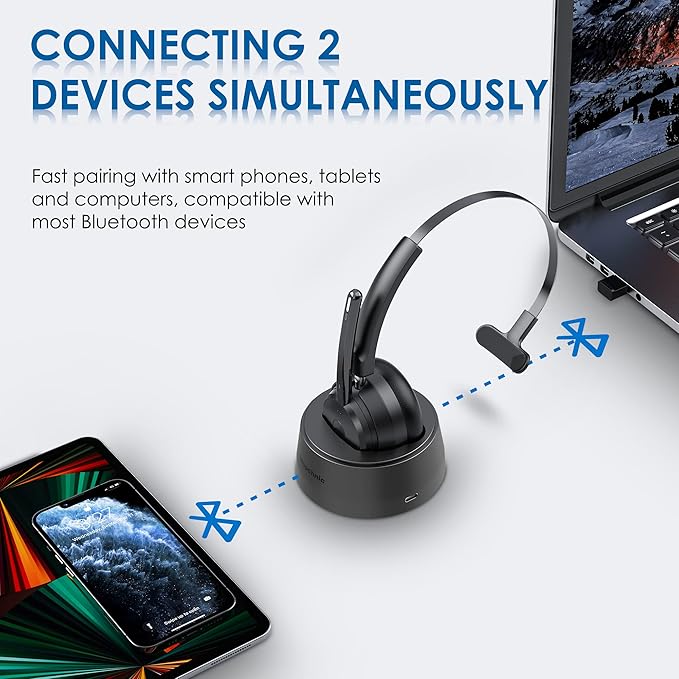 Mopchnic Bluetooth Headset, Wireless Headphone with Microphone for Computer, On Ear Bluetooth with USB Dongle for Office Call Center Skype Zoom Meeting Online Class (Dark Gray) - Image 4