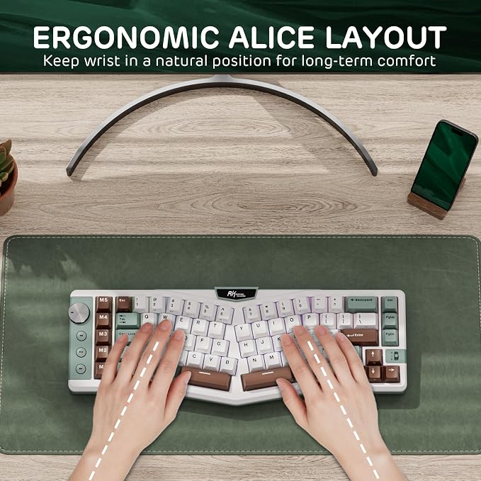 RK ROYAL KLUDGE A72 Alice Ergonomic Wireless Mechanical Keyboard,Split Ergo | Gasket RGB Gaming Keyboard w/Knob/Macro Keys/Touchable Nameplate, BT/2.4GHz/USB-C, 5-Layer Noise Dampening, Win/Mac Software - Image 3