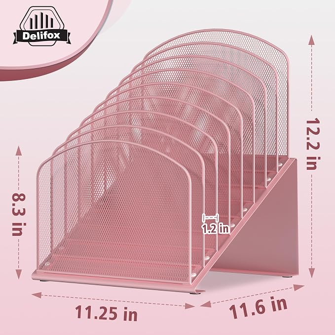 Inclined Desk File Organizer, 8-Section Upright Desk Organizer Standing File Sorter for Office Classroom Desktop Organization (Pink, 8) - Image 3
